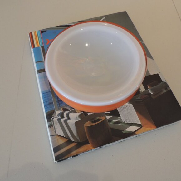 MCM White and Orange Round Milk Glass Decorative Bowl - Picture 5 of 5